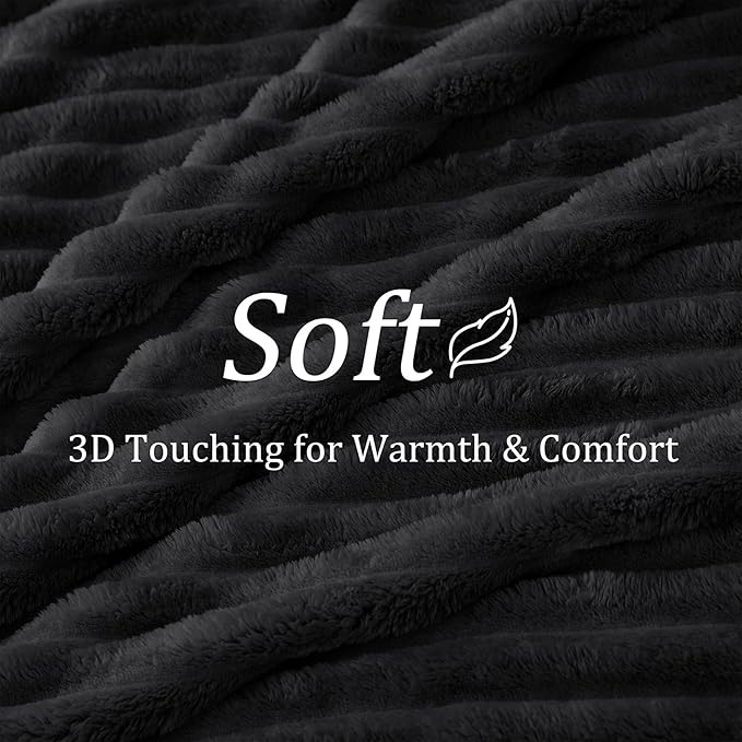 BEDELITE Blankets Queen Size for Bed, 300GSM Soft & Warm Fleece Blanket, Decorative and Giftable Striped Black Blankets for Women, Men, 90"x90"