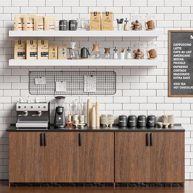 Heimlove Floating Shelves for Wall 48 Inches Long,9.3" Deep White Floating Shelf Set of 2,Wall Mounted Shelves for Bathroom Bedroom Living Room Kitchen Office,Shelf for Books Storage Room Decor