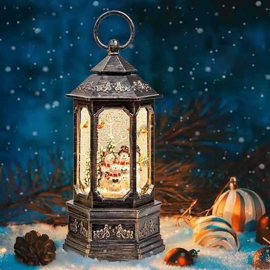 Christmas Snowman Choir Snow Globe Lantern with Swirling Glitter, USB Lined/Battery Operated Lighted Musical Snowman Carolers Water Lantern for Christmas Festival Decoration Gifts