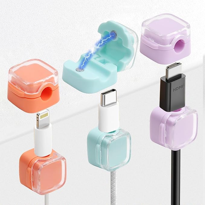 6 Pcs Cable Management Clips for Home Office Desk Cord Keeper Organizer Accessories Charger USB Wire Organizer Cord Holder for Nightstand Automotive (Purple Orange Blue)