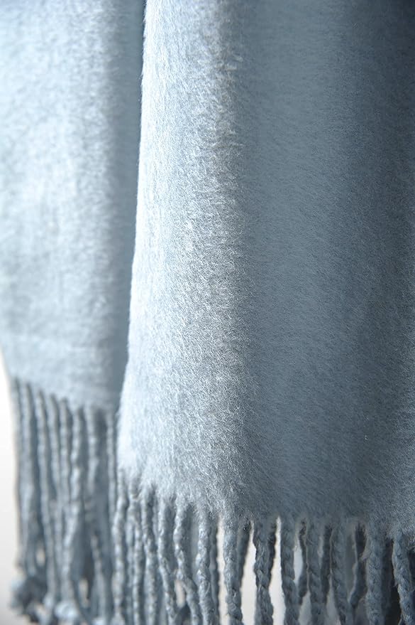 EP Mode Fringed Mulberry Silk Throw Blanket for Sofa (Baby Blue)