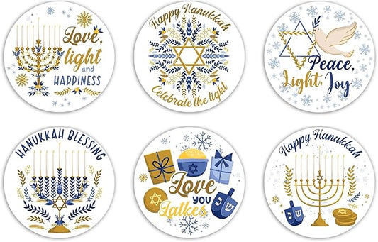 Onebttl Hanukkah Gifts Coaster - Set of 6 Ceramic Absorbent Coasters with Cork Base, Home Decor for Men & Women