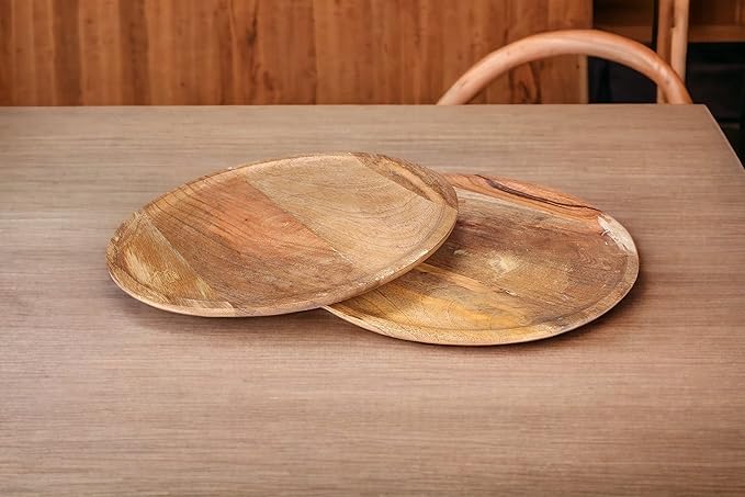 Alpha Living Home 12" Wooden Charger Plates - Set of 2, Elegant & Durable Rustic Dinner Chargers for Weddings, Parties, Receptions, and Special Occasions Table Décor (Natural)