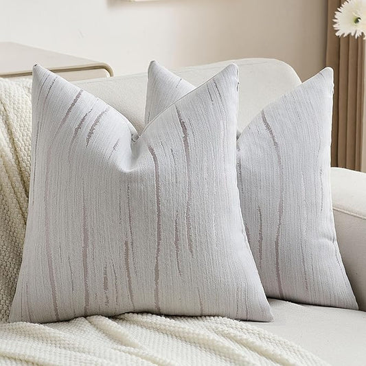 FUTEI Grey Chenille Decorative Throw Pillow Covers 22x22 Inch Set of 2,Soft Embossed Striped Textured Cushion Case,Modern Home Decor for Couch Bed Living Room