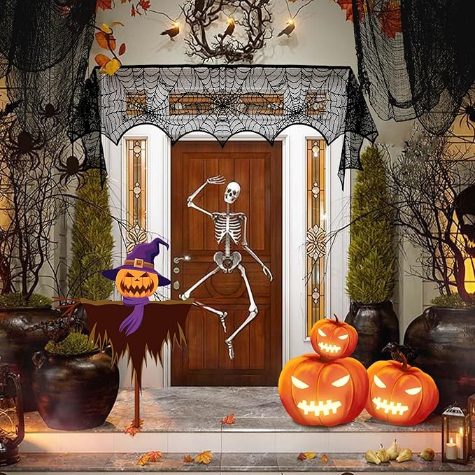 Colovis Decorations Indoor Set, 38PCS Table Decorations for Indoor, Mantel Scarf, Table Runner, Table Cover, Banner, 3D Bats, Lampshade & Creepy Cloth for Party Decor