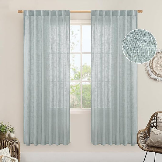 LAMIT Greyish Blue Linen Curtains for Living Room, 78 Inch Faux Linen Textured Light Filtering Drapes Back Tab and Rod Pocket Boho Panels for Farmhouse/Bedroom/Porch, 52 x 78 Inch, 2 Panels Set