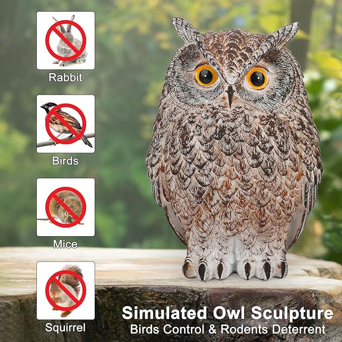 2 Pack Realistic Owl Statues for Indoor & Outdoor Decoration, Effective Birds Deterrent for Garden, Patio, Yard, and Home Decor, Suitable for Spring Decor (Brown & Gray)