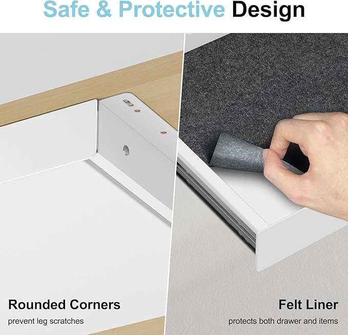 20.1 inch Under Desk Drawer, Pull-Out Storage Organizer with Full Extension Ball-Bearing Slides, Carbon Steel Undermount Drawer for Home Office Standing Desk