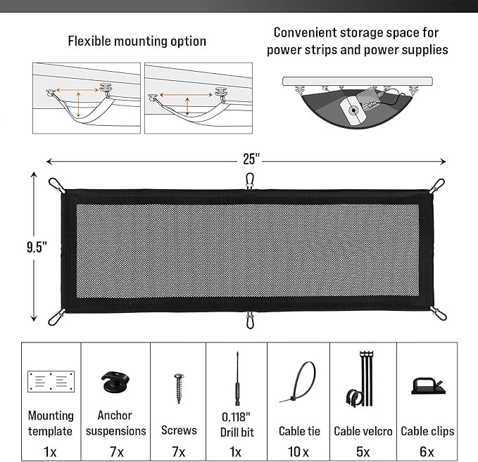 Cable Management net - Under Desk Cable Management Tray - Cable net - Wire Management Under Desk - Cord Organizer