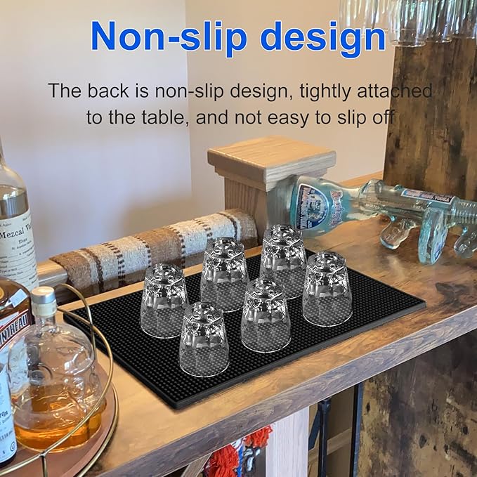 3 Pack Rubber Mats, 18" x 12" Black Bar Service Spill Mat for Countertop, Efficient and Stylish Solution for Every Bartending Need