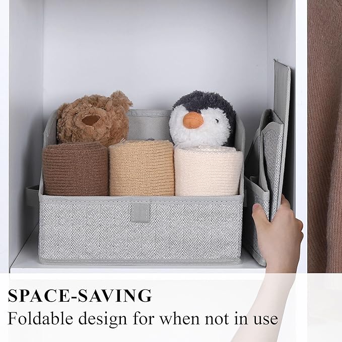 WUIKE 3 Pack Large Closet Storage Bins, Fabric Trapezoid Storage Baskets for Organizing Clothes, Sheets, Blankets, Decorative Storage Bins, Herringbone Gray, Large