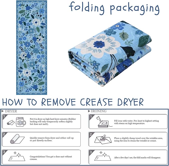 Rugcomf Runner Rug for Hallways Kitchen Rug Non Slip 2'x 6' Washable Runner Rugs with Rubber Backing Soft Floral Carpet Runner for Hallways, Kitchen, Laundry, Bedroom, Bathroom(Blue)