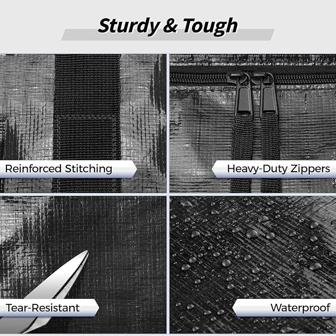 8 Pack Extra Large Heavy Duty Moving Bags, Black Storage Bins with Lids, Reinforced Handles & Heavy-Duty Zippers Moving Boxes Storage Bags Totes for Clothes Packing, Dorms, College Supplies, Black