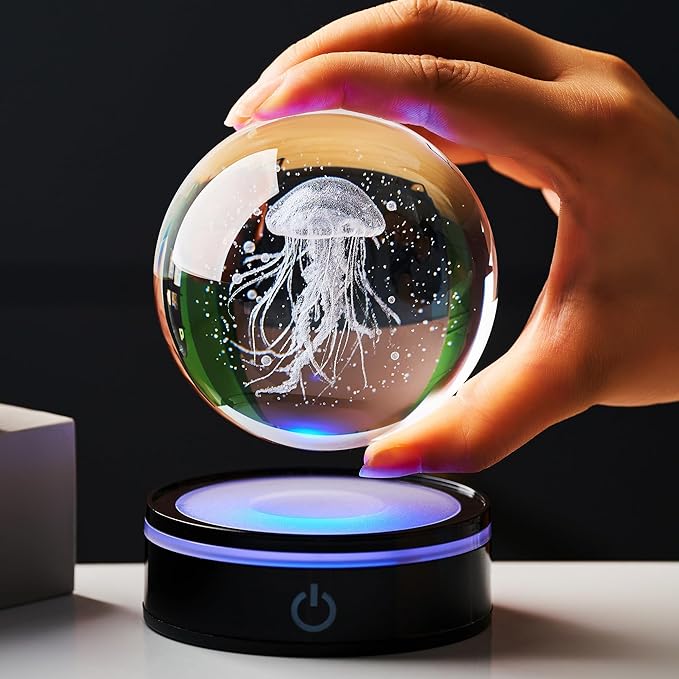 3D Crystal Ball Jellyfish Decoration, Gift for Men and Women: Ocean Biology Night Light, Gift for Daughter/Son, Birthday, Colleagues, Christmas, Teacher Thanks Gift, Home Decoration