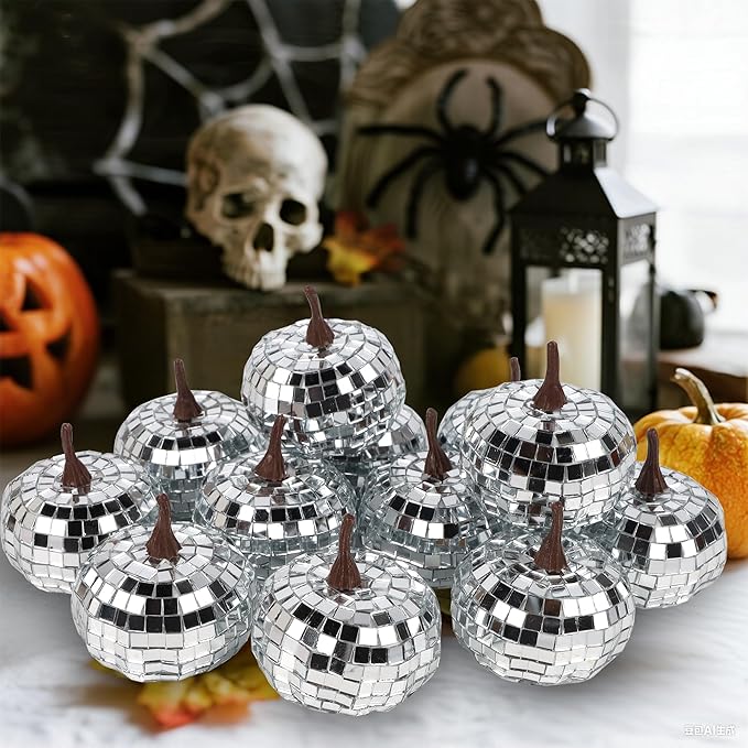 winemana 12 Pack Silver Pumpkin Fall Decor, Foam Glitter Pumpkins for Decorating Mini Artificial Craft Pumpkins for Thanksgiving Table Party Harvest Decorations