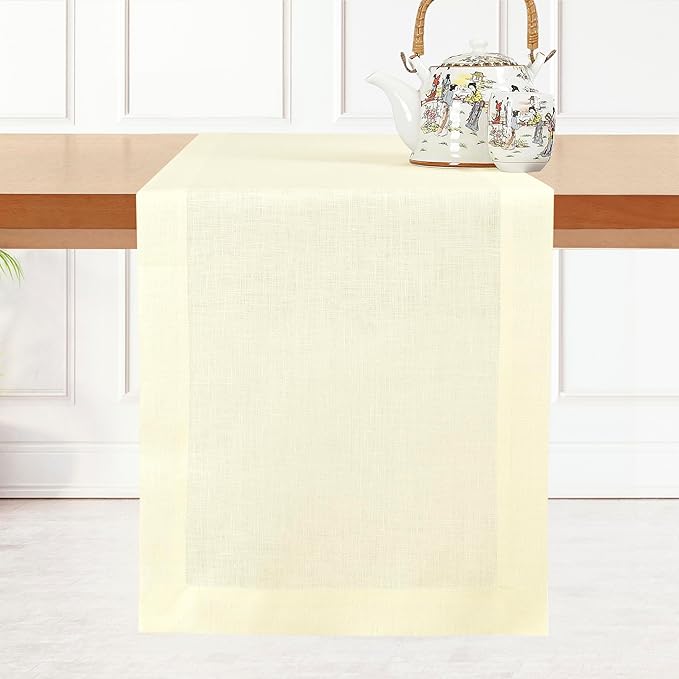 D'Moksha Homes Linen Cream Table Runner 120 Inches Long - 100% Pure Linen Dining Table Runner 14 x 120 Inch for Fall, Autumn and Halloween - Machine Washable