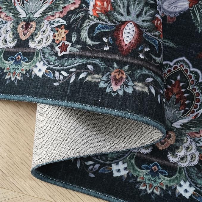 Rugcomf Vintage Paisley Rugs for Bedroom 4'x6' - Machine Washable Area Rug, Non-Slip Low Pile Floral Carpet for Girl/Boys Room, Living Room, Kids, Entry - Green