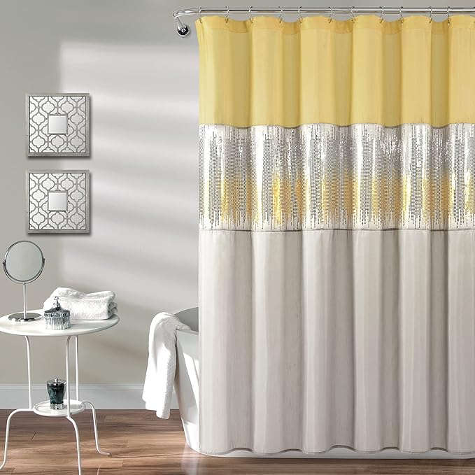 Lush Decor Night Sky Shower Curtain, 72" x 72", Yellow & Gray