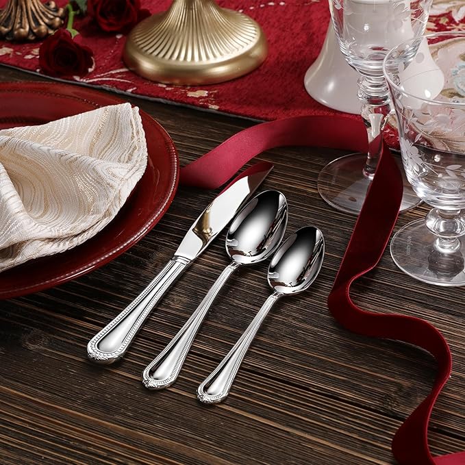 KEAWELL Pearl Edge Premium 20-Piece Refined Bead Silverware Set, 18/10 Stainless Steel, Service for 4, Fine Flatware Set, Dishwasher Safe (20, Silver)