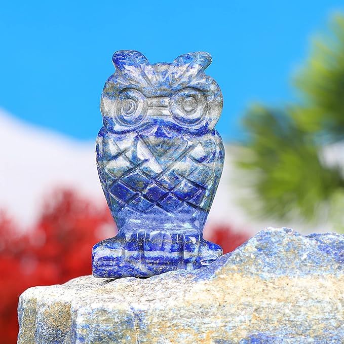 2" Lapis Lazuli Crystal Owl Figurine Gem Stone Owls Statue Animals Carving Owl Gifts for Home Office Decor