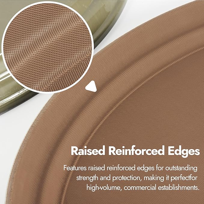 CURTA 2-Pack Restaurant Grade Non-Slip Tray, NSF, Oval 19-Inch x 23-Inch, Plastic Rubber Lined Round Serving Tray, Brown