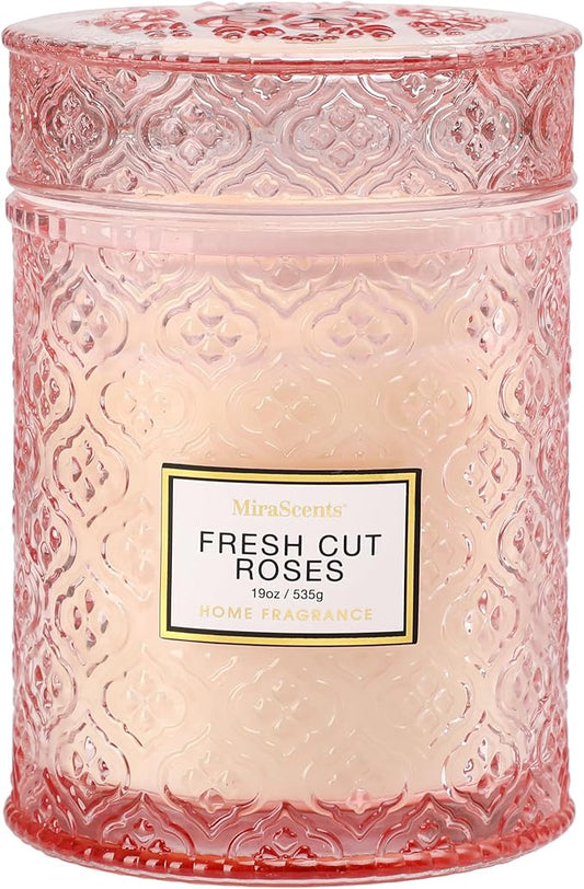 Rose Scented Candles, Mothers Day Candles Gifts for Women, Pink Luxury Large Decorative Candle in Glass, 19oz Natural Soy Wax for Home