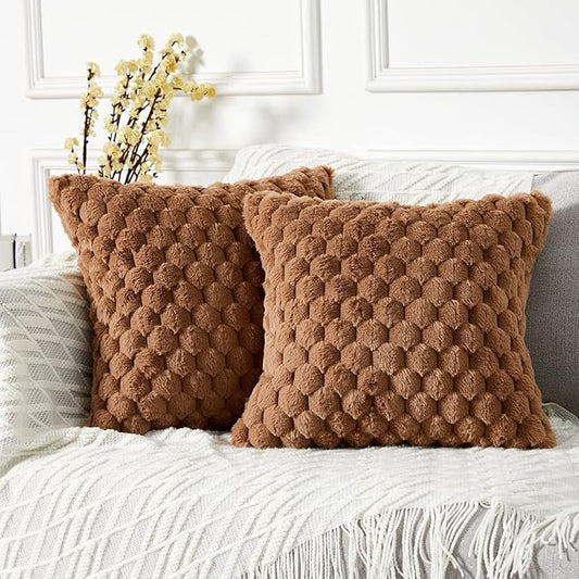 Yaertun Pack of 2 Super Soft Cozy Decorative Throw Pillow Covers Fuzzy Plush Faux Fur Luxury Cushion Cover Pillowcase for Sofa Couch Bed Livingroom 20x20 Inch Brown