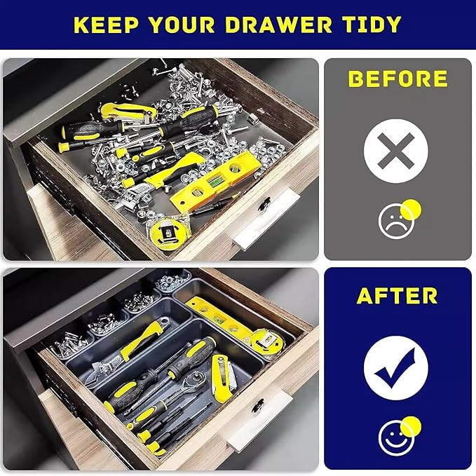 Gonice 30 PCS Black Interlocking Desk Organizer, Plastic Drawer Organizer Tray, Drawer Separator Tray for Office,Bathroom,Kitchen