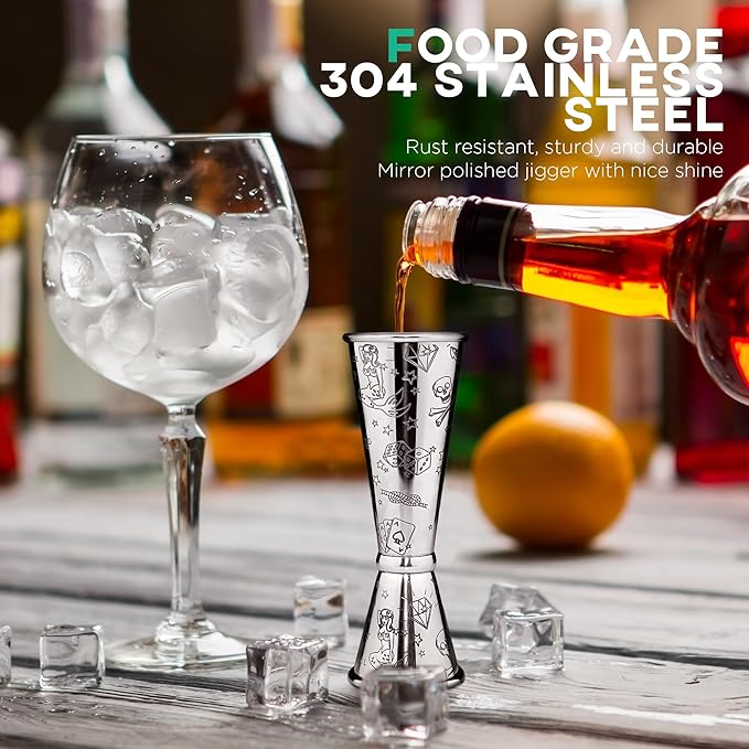 Homestia Jigger for Bartending with 1 Pourer, Japanese Jigger with Measurements Inside, Jigger 2oz 1oz, Shot Measure Jigger, Bar Jigger Bartender Tool Accessories (Silver)