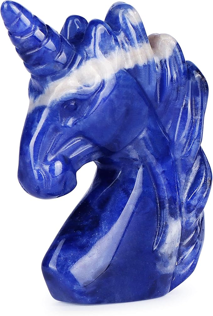 Artistone Crystal Unicorn Figurine Ornament Decor Hand Carved 2 Inches Sodalite Unicorn Statue Animal Healing Collectible Figurine Reiki Paperweight Home Office Girl Gifts