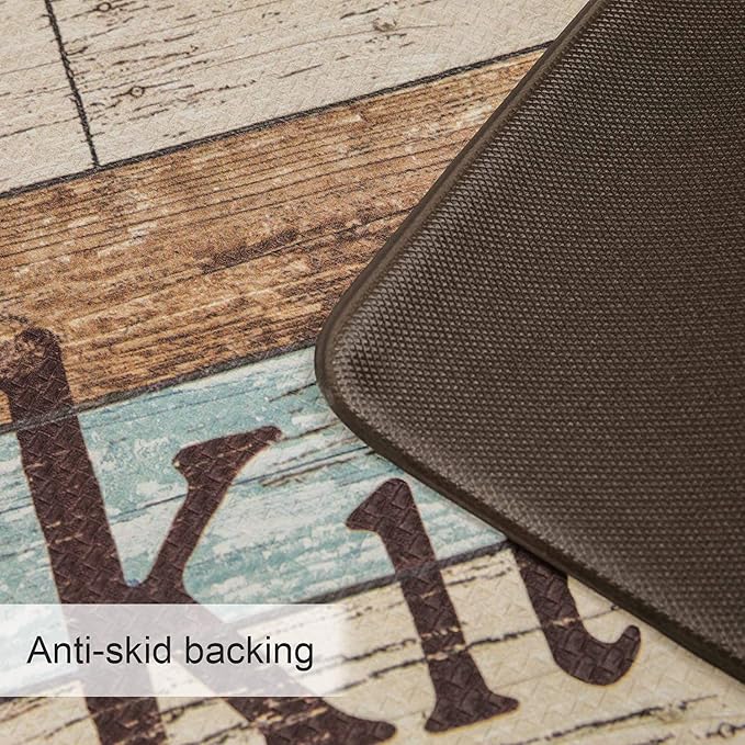 FRESHMINT Farmhouse Kitchen Mats Sets 2 Piece Cushioned Comfort Mat for Home & Office Ergonomically Engineered Memory Foam Kitchen Rug Waterproof Non-Skid, 30" by 17" + 47" by 17",Happiness