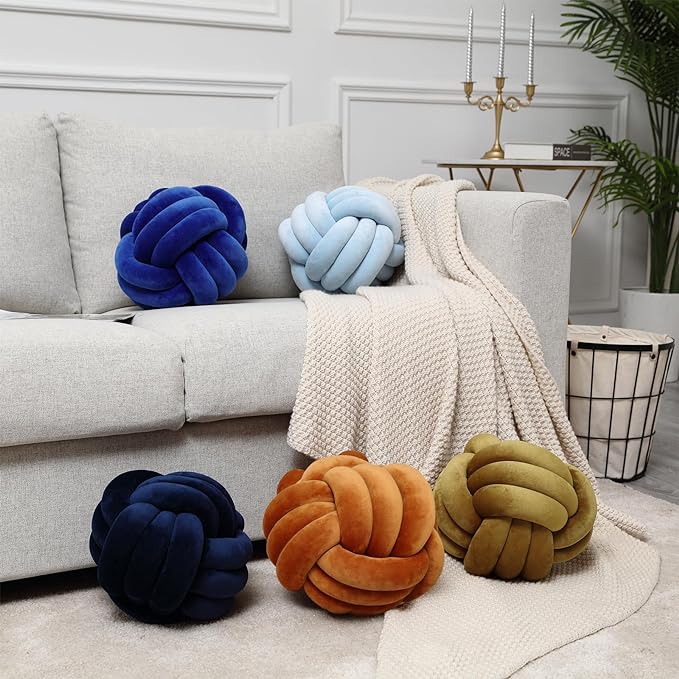 Petrella Knot Pillows Ball Round Throw Pillows Home Decor Cushion Decorative Aesthetic Throw Pillows，Caramel 8inch