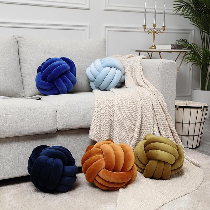 Petrella Knot Pillows Ball Round Throw Pillows Home Decor Cushion Decorative Aesthetic Throw Pillows，Navy 11inch