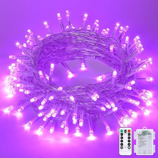 JMEXSUSS Purple Lights for Halloween Decorations, Purple Battery Operated Lights with Remote Indoor Outdoor, String Lights for Halloween Christmas Decor