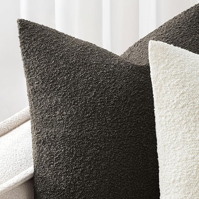 Woaboy Pack of 2 20x20 Inch Decorative Boucle Throw Pillow Covers Textured Square Pillowcaes Accent Solid Cozy Soft Cushion Covers Home Decor for Sofa Couch Living Room Home Decor,Dark Coffee