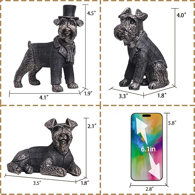 Vintage Black Dog Figurines Home Decor,Resin Small Animal Statue Set of 3,Modern Coffee Table Figurine for Living Room Desk Home Bookshelf Shelves Collectible Figurines,Gifts for Mom Women