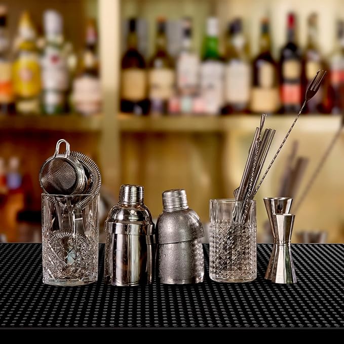 PVC Bar Service Mat for Cocktail Bartender 18x12 inches (Black)