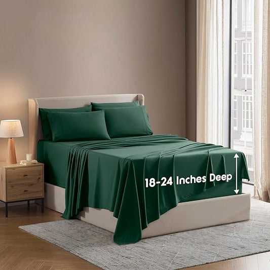 Nestl Extra Deep Twin Sheet Set - 4 Piece Breathable & Cooling Sheets - Hotel Luxury Bedding Set w/18-24 Inch Deep Pockets - Easy & Secure Fit - Super Soft, Wrinkle Free & Comfy - Dark Green
