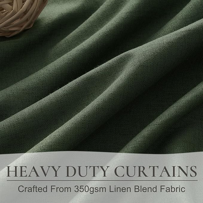 100 Inch Curtains for Classroom, 100 Percent Blackout Thermal Window Curtains for Sliding Glass Door Dark Olive Green Moody Heavy Duty Drapes Linen Pinch Pleated (40W x 100 x 2 Panels)