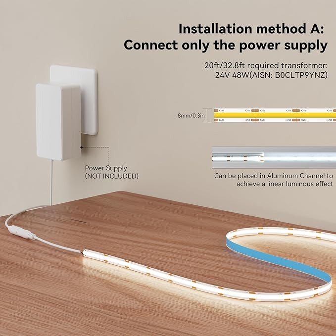 MIWISE COB LED Strip 32.8ft/10m,CRI 90+ Natural White 4000K High Lumen Super Bright Flexible DC24V LED Tape Light,for Cabinet Home Office DIY Lighting Projects(Adapter&Controller NOT Included)