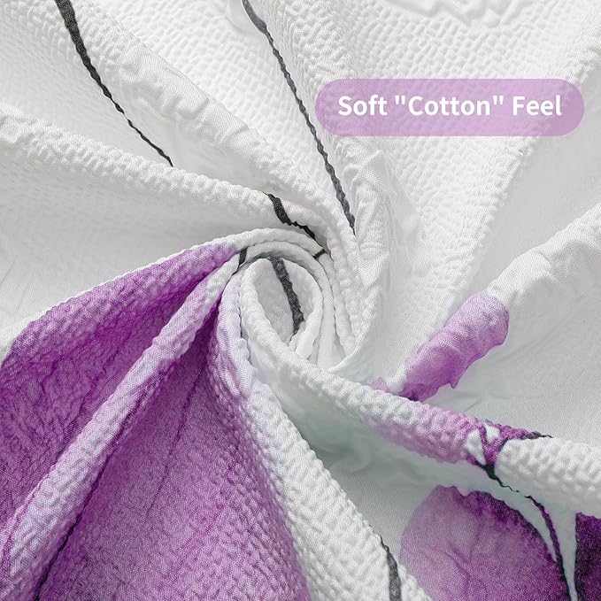 QIYI Watercolor Floral Shower Curtain, 3D Embossed Butterflies Purple Pink Flower Bathroom Curtain, Minimalist White Cloth Bath Curtains, Waterproof Fabric Texture Shower Curtain Set with Hooks, 72x72