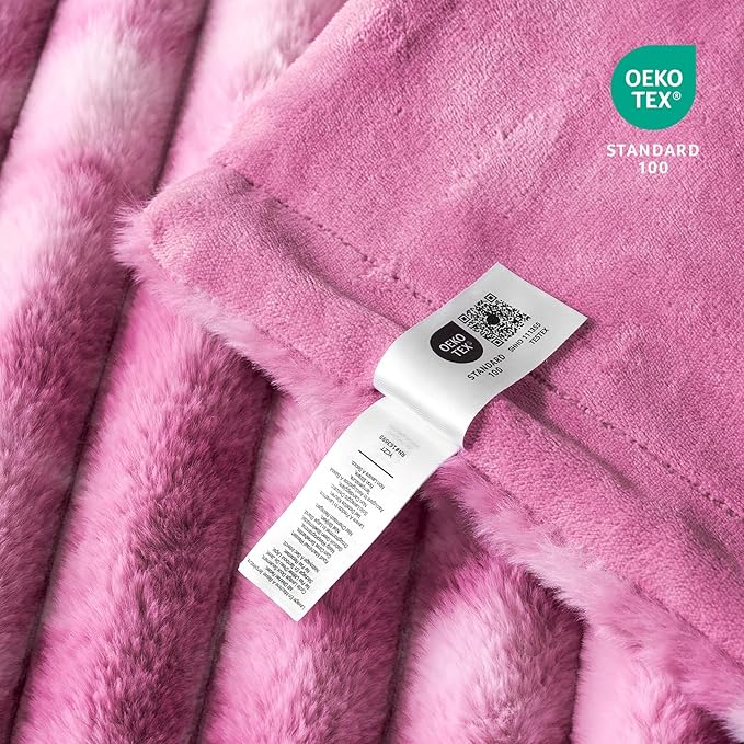 Cozy Bliss Faux Fur Throw Blanket for Couch, Cozy Warm Plush Striped Blanket for Sofa Bedroom Living Room, 60 * 80 Inches Tie-dye Pink