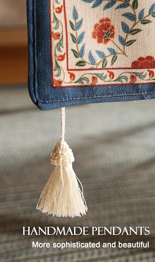 patdrea Designer Vintage Bright Farmhouse Linen Table Runner 87 Inch Long, Maroon Floral Pattern Table Mat, Decoration for Kitchen Dining Table Coffee Table Cabinet Banquet Christmas ,12"*87"