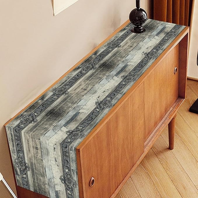 Farmhouse Wood Bar Table Runner, Rustic Country Retro Village Plank Western Table Setting Decor for Kitchen Dining Patio Holiday Party Indoor Outdoor 13x90