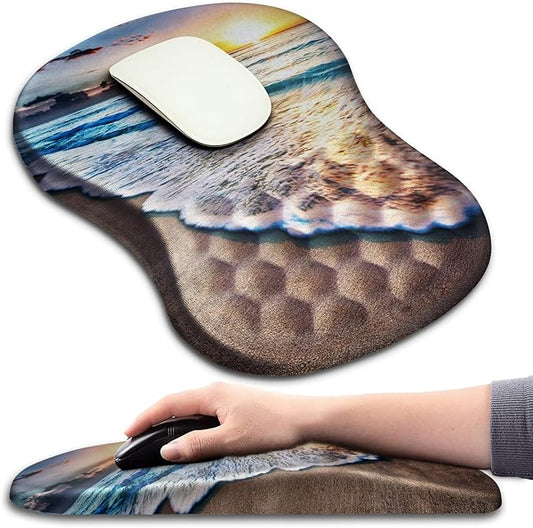 Hokafenle Ergonomic Mouse Pad Wrist Support with Massage Design, Wrist Rest Pain Relief Mousepad with Memory Foam&Non-Slip PU Base, Mouse Pads for Wireless Mouse & Desk (12x8 inch,Sunrise Beach)