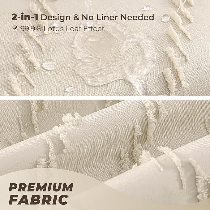 Small Stall Beige Boho Fabric Shower Curtain, 36x72 Half Size, Textured Tufted Chevron Striped Minimalist Cloth Bathroom Shower Curtain