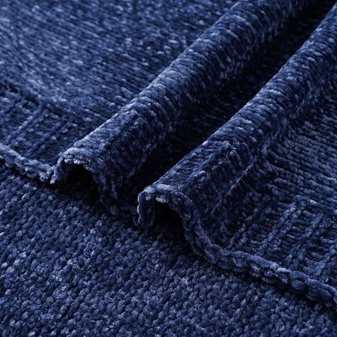 BATTILO HOME Navy Throw Blanket for Couch, Dark Blue Throw Blankets for Sofa, Chair, Living Room, Chenille Knit Throw Blankets for Bed Living Room Home Decor, 51"x67"