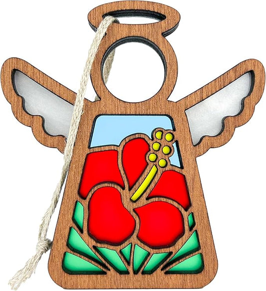 Hibiscus Flowers Decoration - Tropical Beach Ornaments - Angel Ornaments for Christmas Tree - Red Flower Wall Decoration - Hanging - 3.5" (H)