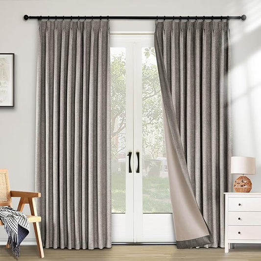 Macochico Blackout Curtains for Bedroom Pinch Pleated Linen Curtains Thermal Insulated White Blackout Window Treatments for Living Room Farmhouse Nursery Retro Grey with Tieback 52" Wx72 L 1 Panel