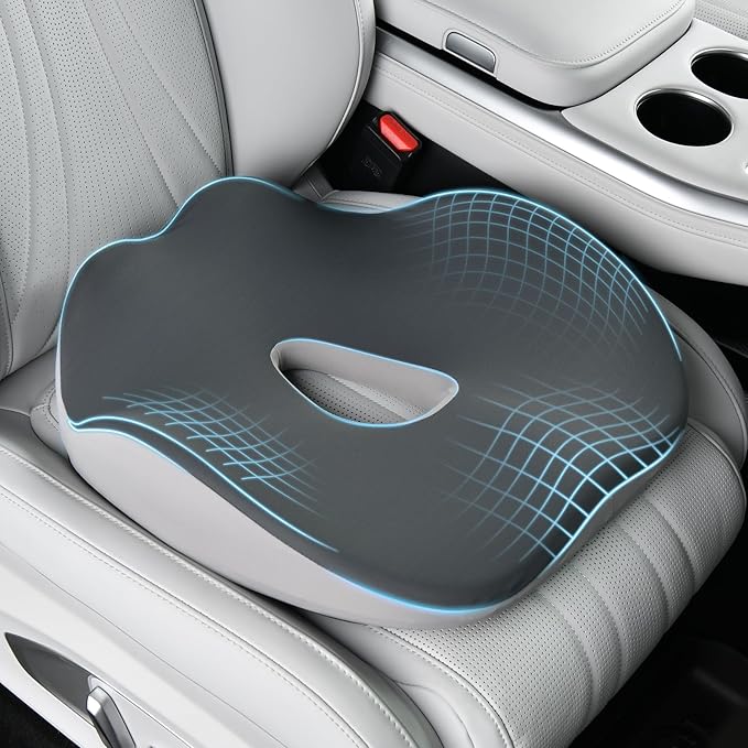 Coverado Car Seat Cushion with Memory Foam, Ergonomic Driving Seat Cushion for Sciatica, Tailbone, Back Pain Relief, Premium Non-Slip Washable Cushion for Car, Driver, Office, Wheelchair